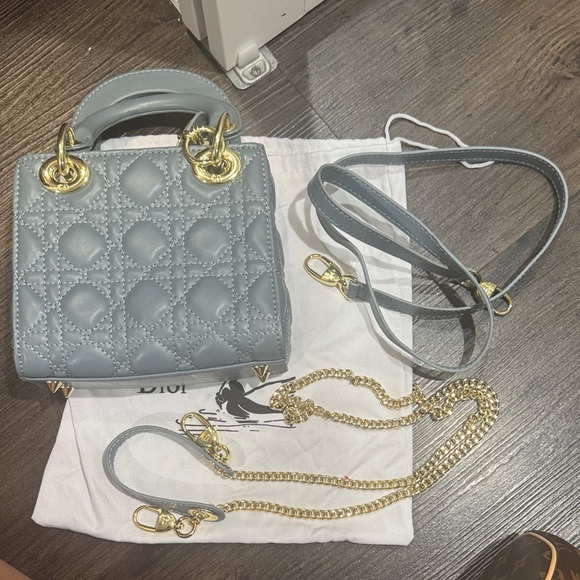 Mini Gray Quilted Bag with Gold Accents - Picture 1 of 4
